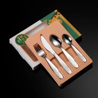 4pcspack 304 stainless steel kid cutlery cartoon pattern carving children tableware western style spoon fork set baby flatware