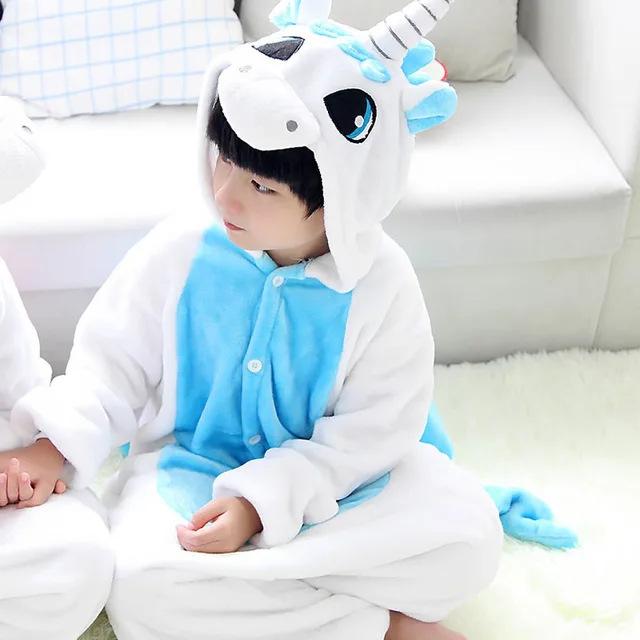 Blue Unicorn Kigurumi/Детские пижамы с единорогом; фланелевые пижамы в виде животных; комбинезон с единорогом на всю зиму; супермягкая ночная рубашка; пижамы; одежда для сна - Цвет: Blue Unicorn