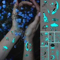 blue luminous glow tattoo sticker moon stars waterproof temporary tatoo universe small wrist fake tatto for body art women men