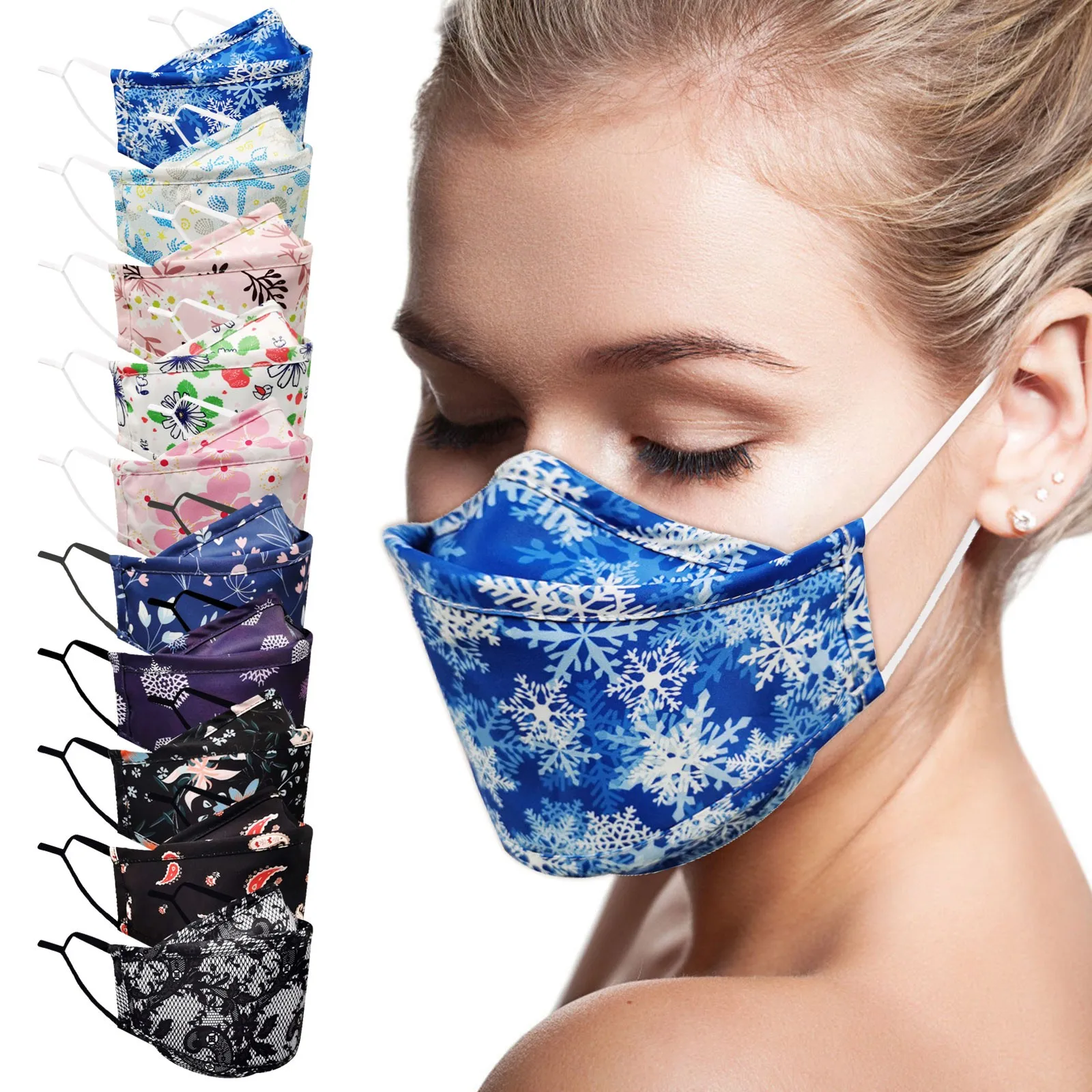 

Многоразовая Тканевая маска с кружевным принтом в виде снежинок для женщин и мужчин, зимние теплые маски для лица, моющиеся дышащие маски, м...