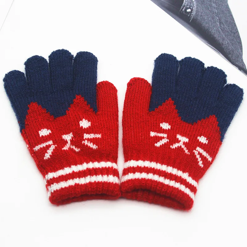 Модные теплые варежки с милым котиком зимние перчатки для детей мальчиков и