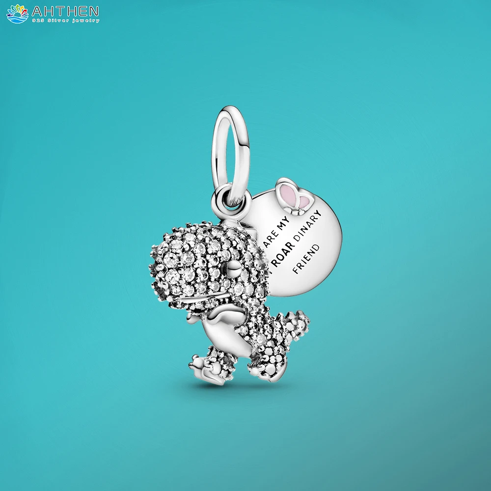 

Ahthen 925 Sterling Silver Beads Pave Dinosaur Dangle Charms fit Original Pandora Bracelets for Women Jewelry Making Girl Gift
