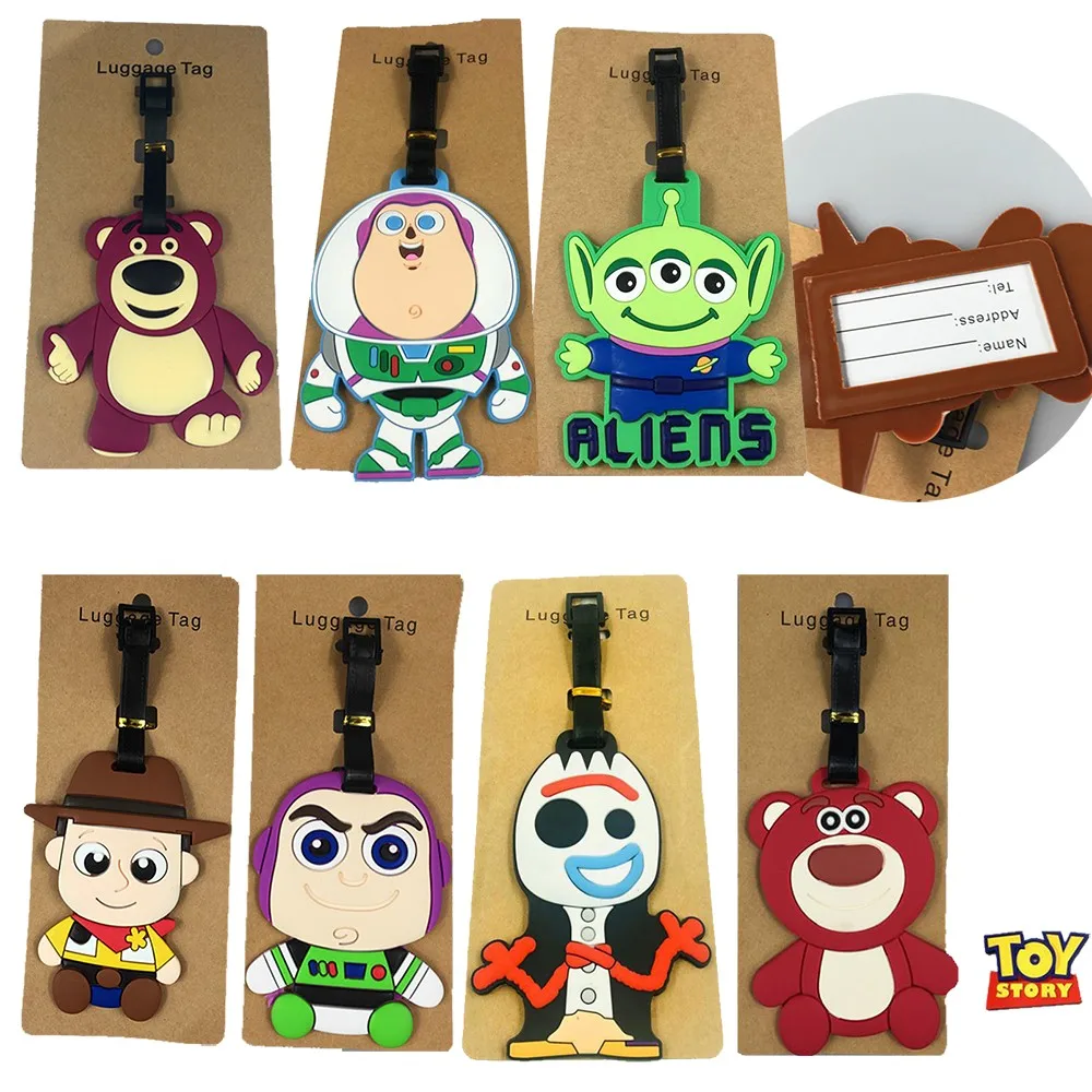 

Action Toy Story 4 Forky Luggage Tag Pvc Travel Package Label Tags Buzz Lightyear Woody And Lotso Toys For Children Suitcase Tag