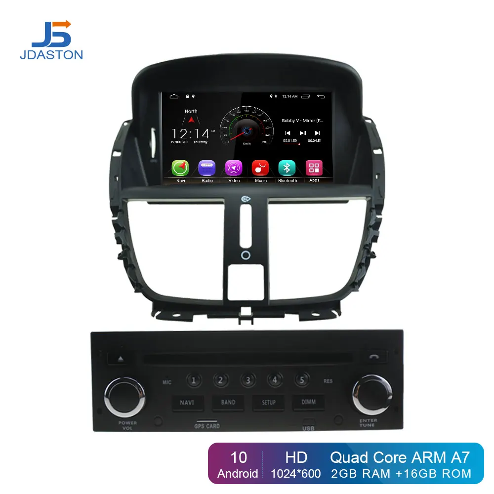 JDASTON Android 10,0 автомобильный dvd-плеер для peugeot 207 мультимедиа видео wifi gps навигация 1 Din автомагнитола стерео руль