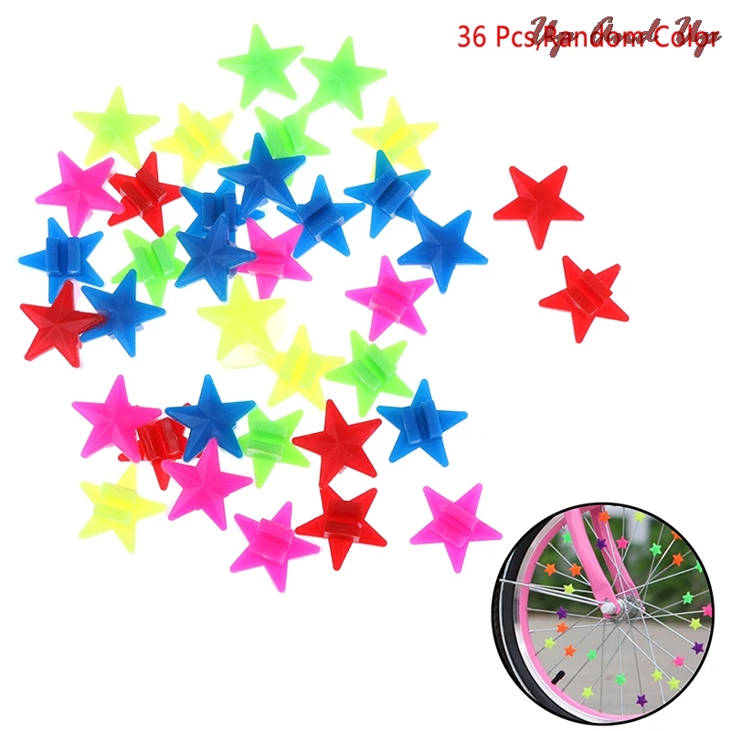 

36Pcs Star Bike Bicycle Wheel Spoke Beads Luminous Plastic Clip Spoke Bead Bicycle Beads Wire Beads Decorations (Mix Color)