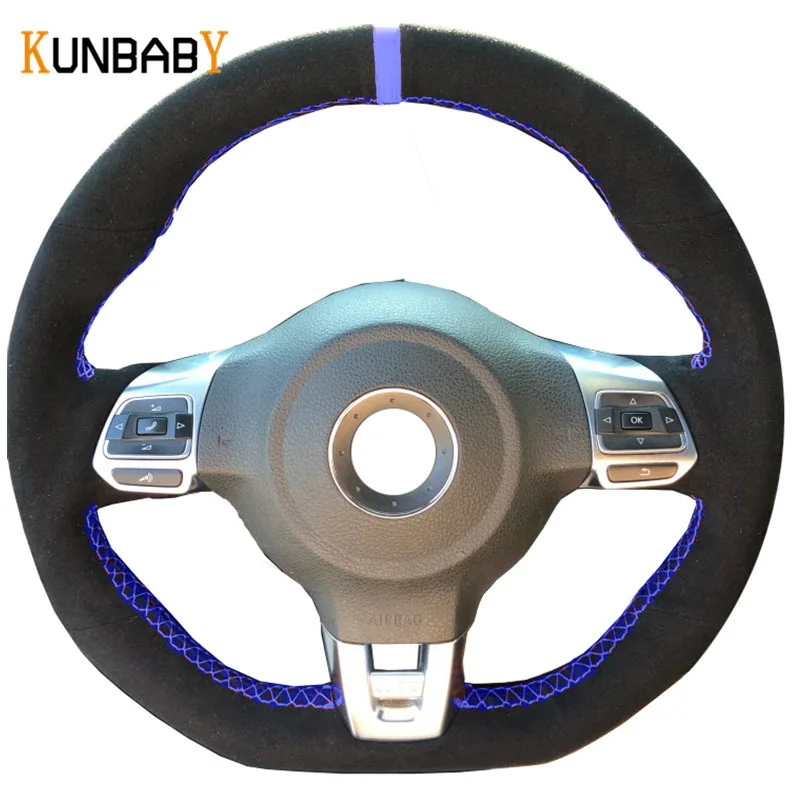 KUNBABY черный замшевый чехол рулевого колеса автомобиля для Volkswagen Golf 6 GTI MK6 VW Polo Scirocco
