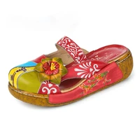 summer women wedges sandals slippers handmade slides hand painted women shoes bohemian retro ethnic sewing shoes