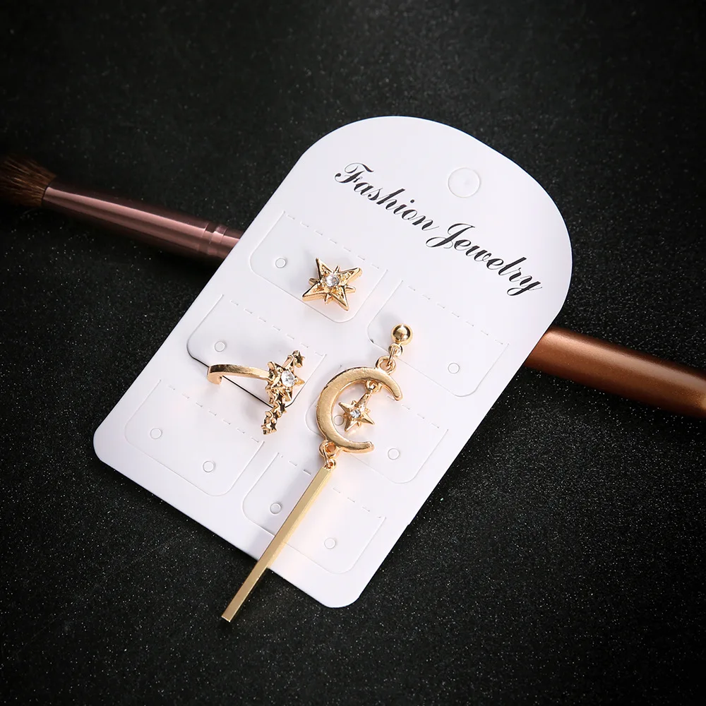 Women's Crystal Earrings Mini Fashion Star Moon Geometric Mixed Rhinestone Flowers Heart Piercing Metal Set Jewelry | Украшения и