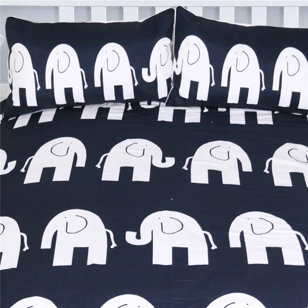 Черное хлопковое сатиновое детское пуховое одеяло с 3D принтом слонов Комплект