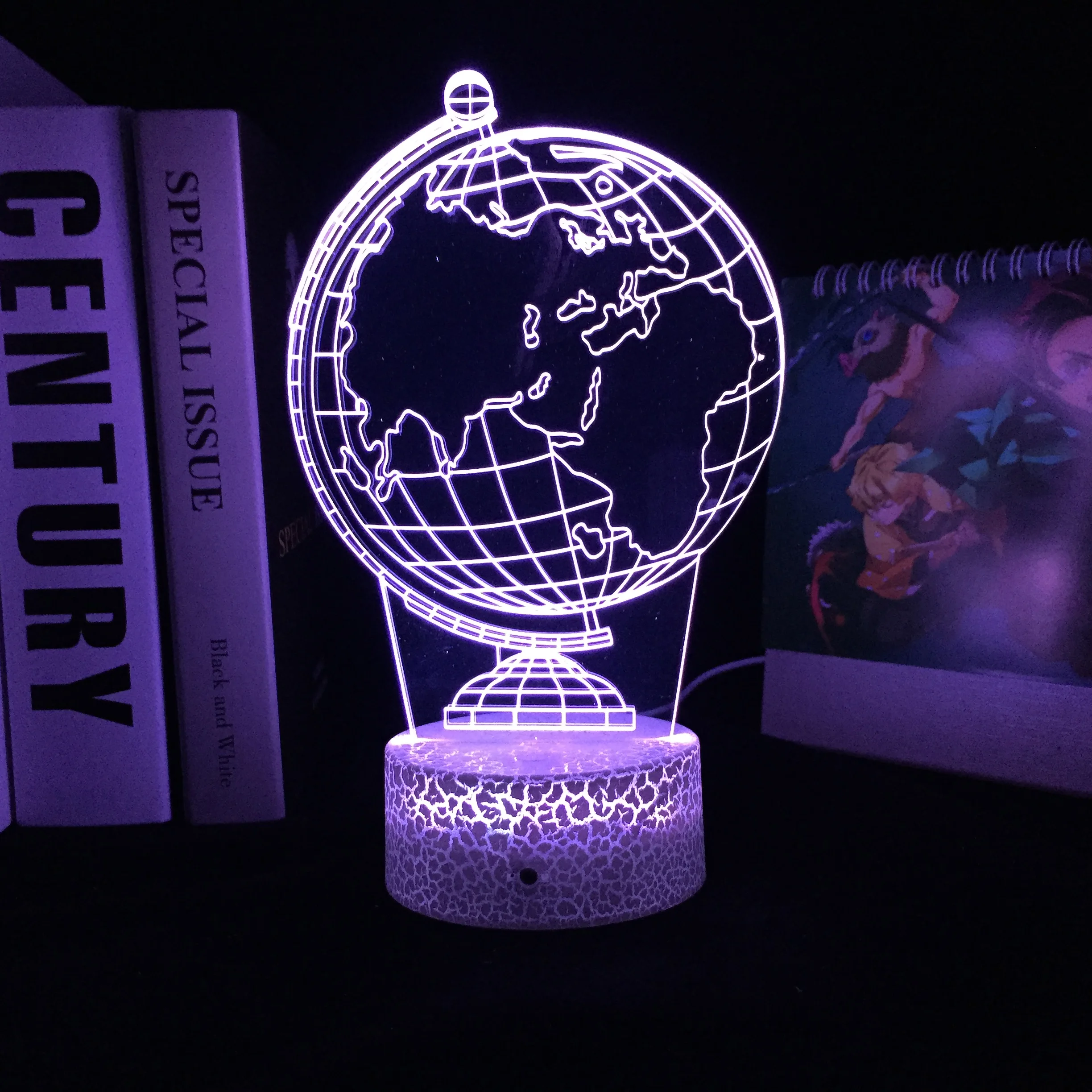 

Earth Instrument Pattern 3D Lamp Visual Illusion White Cracked Base Night Light for Home Bedroom Table Decoration USB Charging