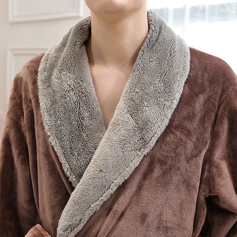 Men Plus Size Extra Long Warm Flannel Fur Bathrobe Mens Winter Sleepwear Male Hooded Zipper Bath Robe Women Coral Dressing Gown images - 6