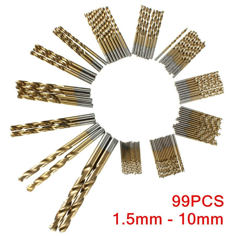 

99pcs 1.5-10mm Titanium plating Drill Bit Set High Speed Steel Twist Drills Bit For Metal Wood Working Power Combination Tools