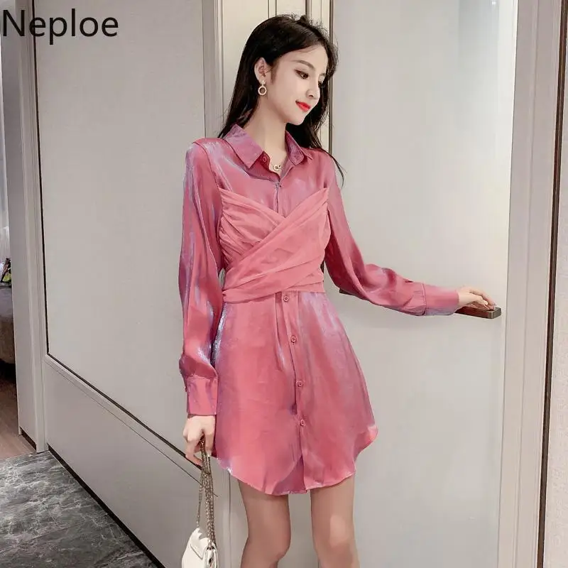 Женское платье с длинным рукавом Neploe весеннее однотонное перекрещивающимися