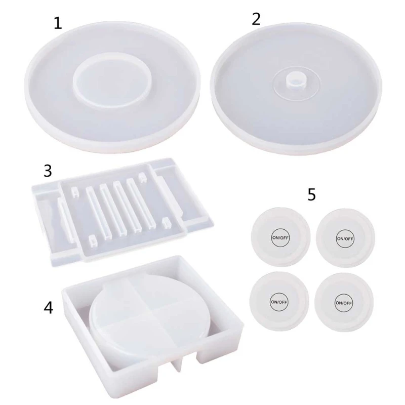 

LED Round Coaster Set Epoxy Resin Mold Cup Mat Holder Silicone Mould DIY Crafts Luminous Coaster KiT Resin Casting Tools