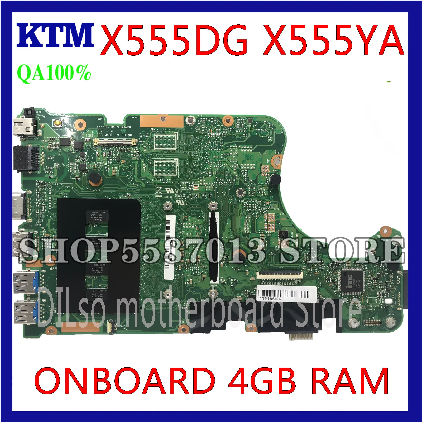 

KEFU X555DG Motherboard For ASUS X555YI X555YA X555D A555DG X555QG X555Y Laptop Motherboard E1-7010 4GB REV2.0 Test work 100%