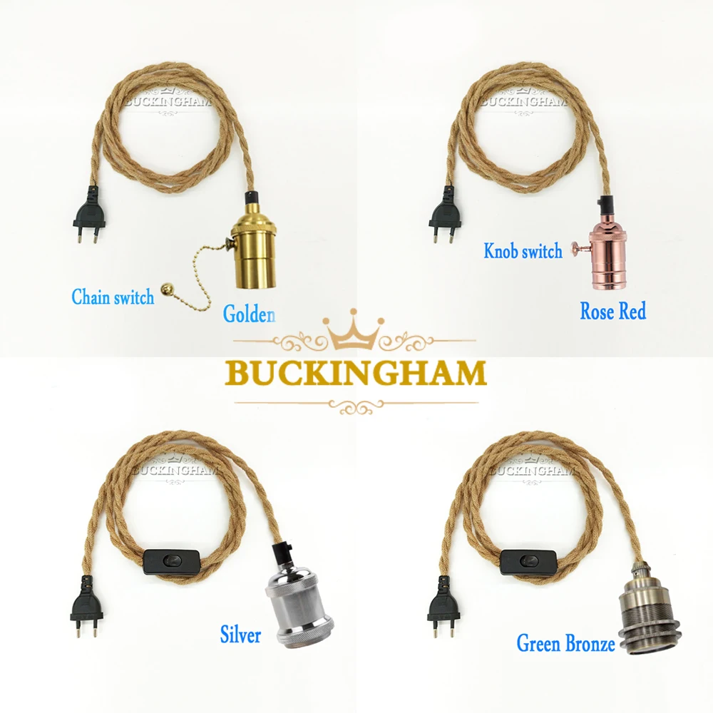 Винтажный держатель для лампы из пеньковой веревки ламп Эдисона E27 вилка