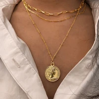 vintage carved coin thick chain buckle necklace bohemian punk metal coin collar choker necklace fashion women punk jewelry