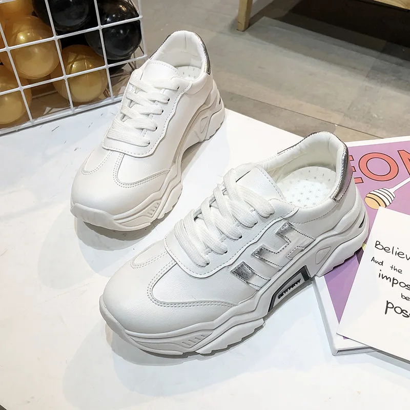 

2019 New Lightweight Sneakers Women shoes Breathable White PU Rubber Women's Shoes Fashion Female Lace Up Flats Shoes U7-55