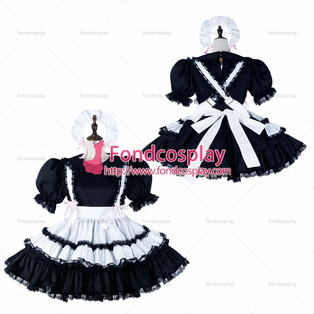 

fondcosplay adult sexy cross dressing sissy maid short black cotton dress lockable Uniform white apron Tailor-made[G2257]