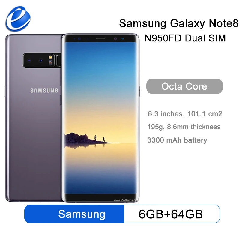 

Глобальная версия Samsung Galaxy Note 8 Duos N950FD, поддержка двух SIM-карт, мобильный телефон, NFC, Восьмиядерный, экран 6,3 дюйма, 6 ГБ ОЗУ 64 Гб ПЗУ, Exynos
