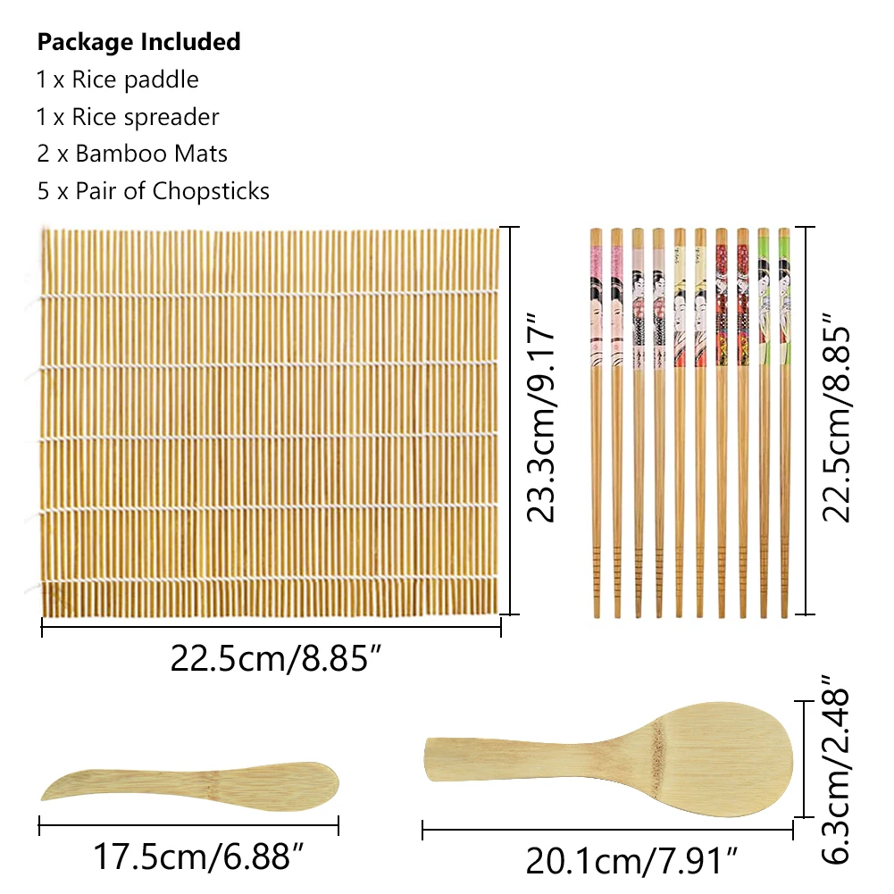 

Set of 9Pcs Rolling Bamboo Curtain Rice Mat Maker Kits Cooking Tool Chopsticks blade For Beginner kitchen gadget Sushi Making