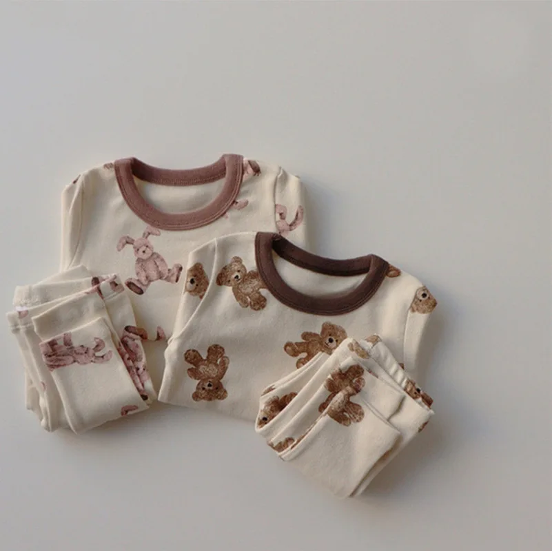 

Korean Children's Clothing Spring Autumn Boys Girls Cotton Cute Bear Rabbit Pajamas