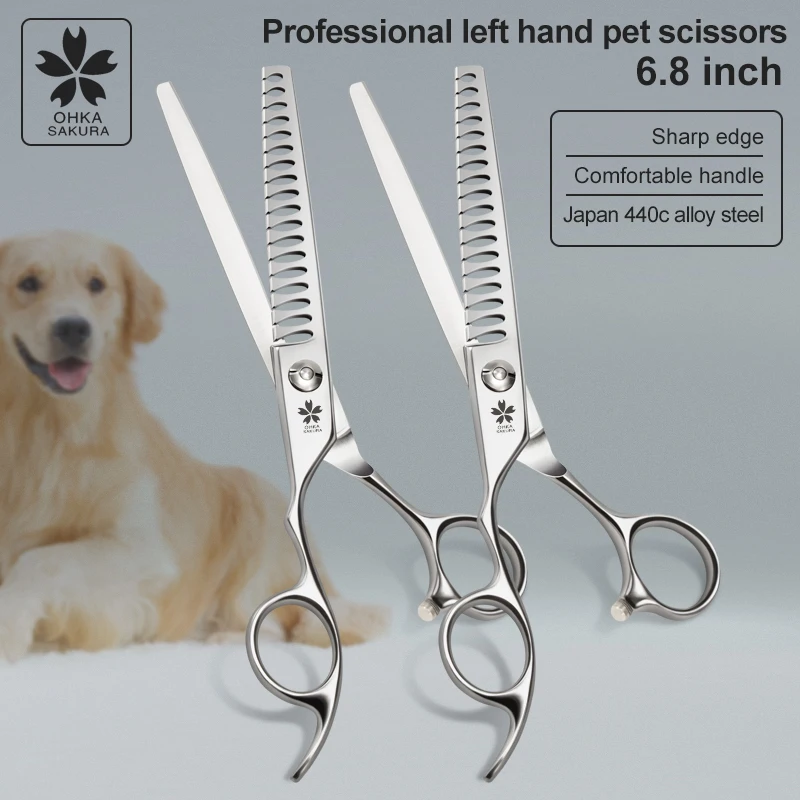 Left hand scissors fishbone trimming scissors stainless steel 7.25 inch jp 440c pet thining grooming