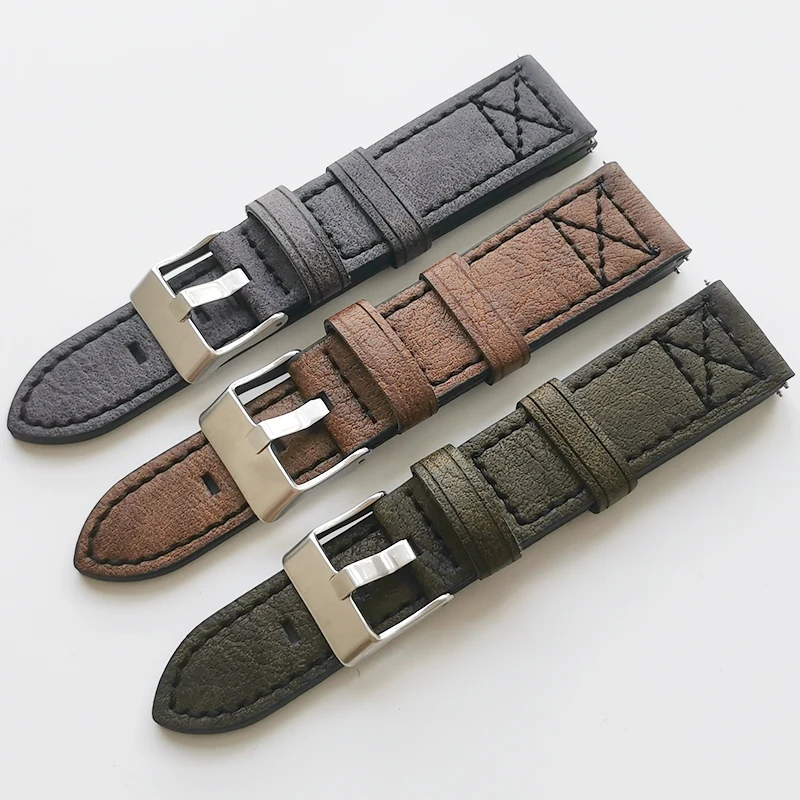 Ремешок кожаный для наручных часов толстый мужской браслет в стиле ретро