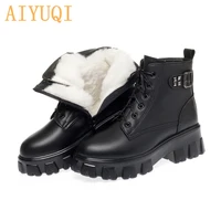 aiyuqi women winter boots genuine leather 2021 new fashion natural wool warm martin boots women thick soled womens ankle boots