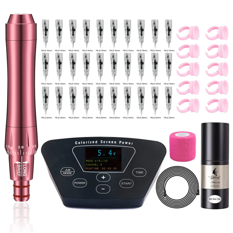 Professional Eyebrow Tattoo Machine Kit Permanent Make-up Machine Pen Eyebrows Lip Microblading With Ink Cartridges Needles