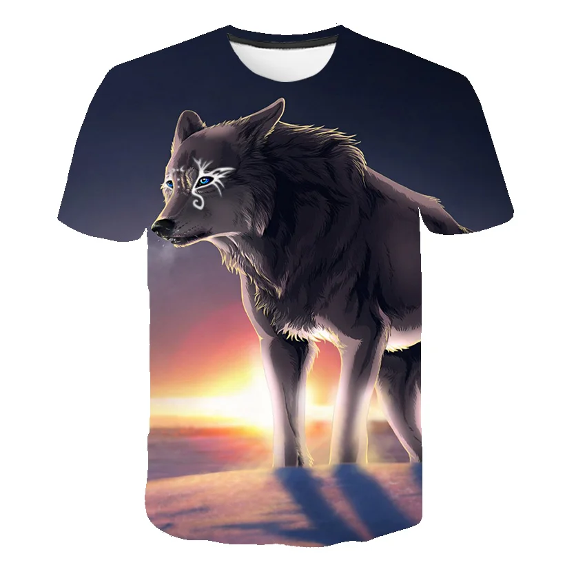

2021 Summer 4-14 Year Children Clothes Wolf 3D Print T-Shirt Kids Tee Short Sleeve Baby Tops Fashion Cartoon Shirt Boys T-Shirt