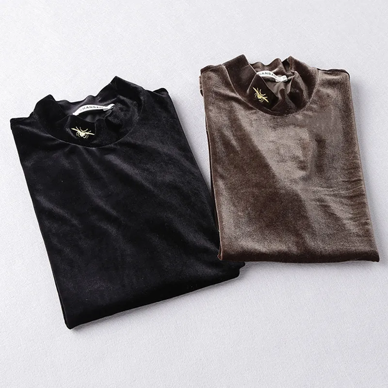 

Shirt Black T 5XL New Fashion Turtleneck Designer Men T-shirts Embroidery Spider Short Sleeve Cotton Clothing Brown #506