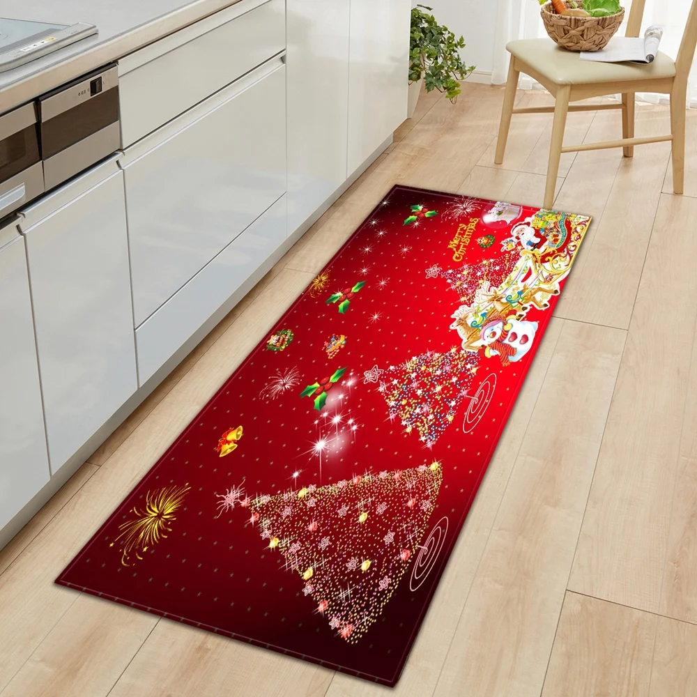 

Christmas Kitchen Mat Rectangle Entrance Doormat Bedroom Home Floor Decoration Living Room Carpet Bathroom Anti-slip Rug