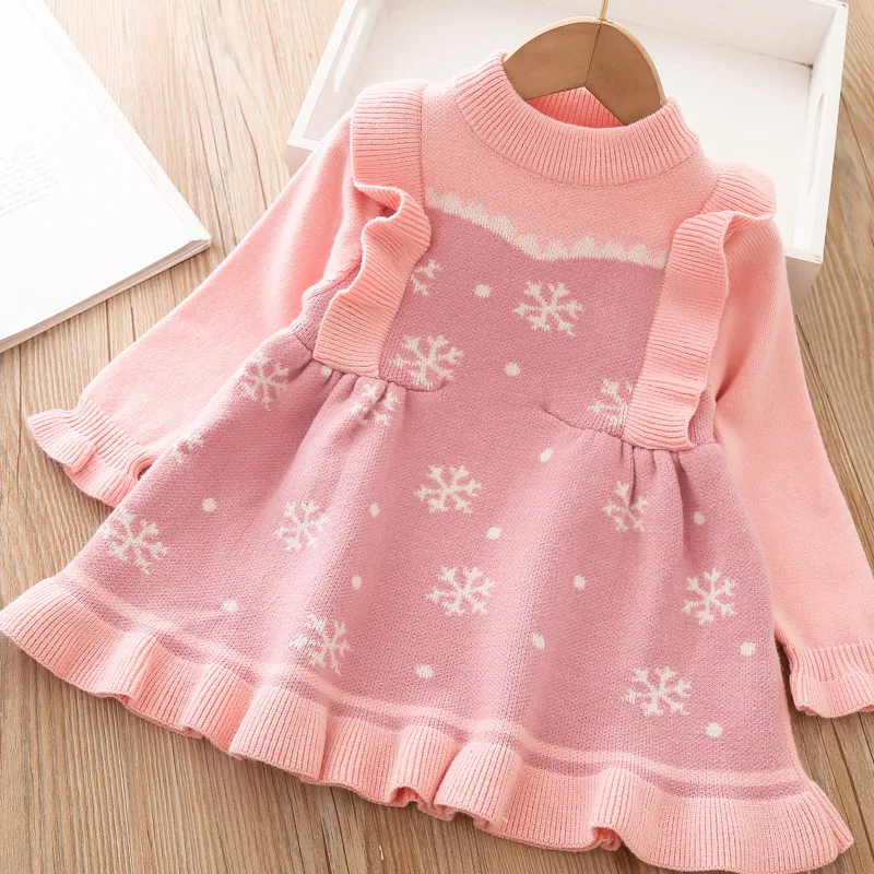 New Princess Knitted Dress 2021 Autumn Girl Children Winter Long Sleeve Christmas Party Dresses Kids Girls Clothes 1 years | Детская