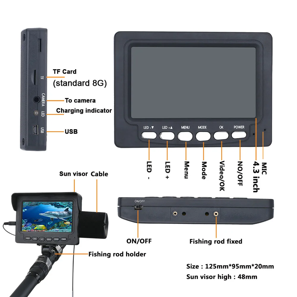 Подводная рыболовная камера 720P 15 м 4 3 ТВЛ дюйма видеорегистратор DVR рыбопоисковый