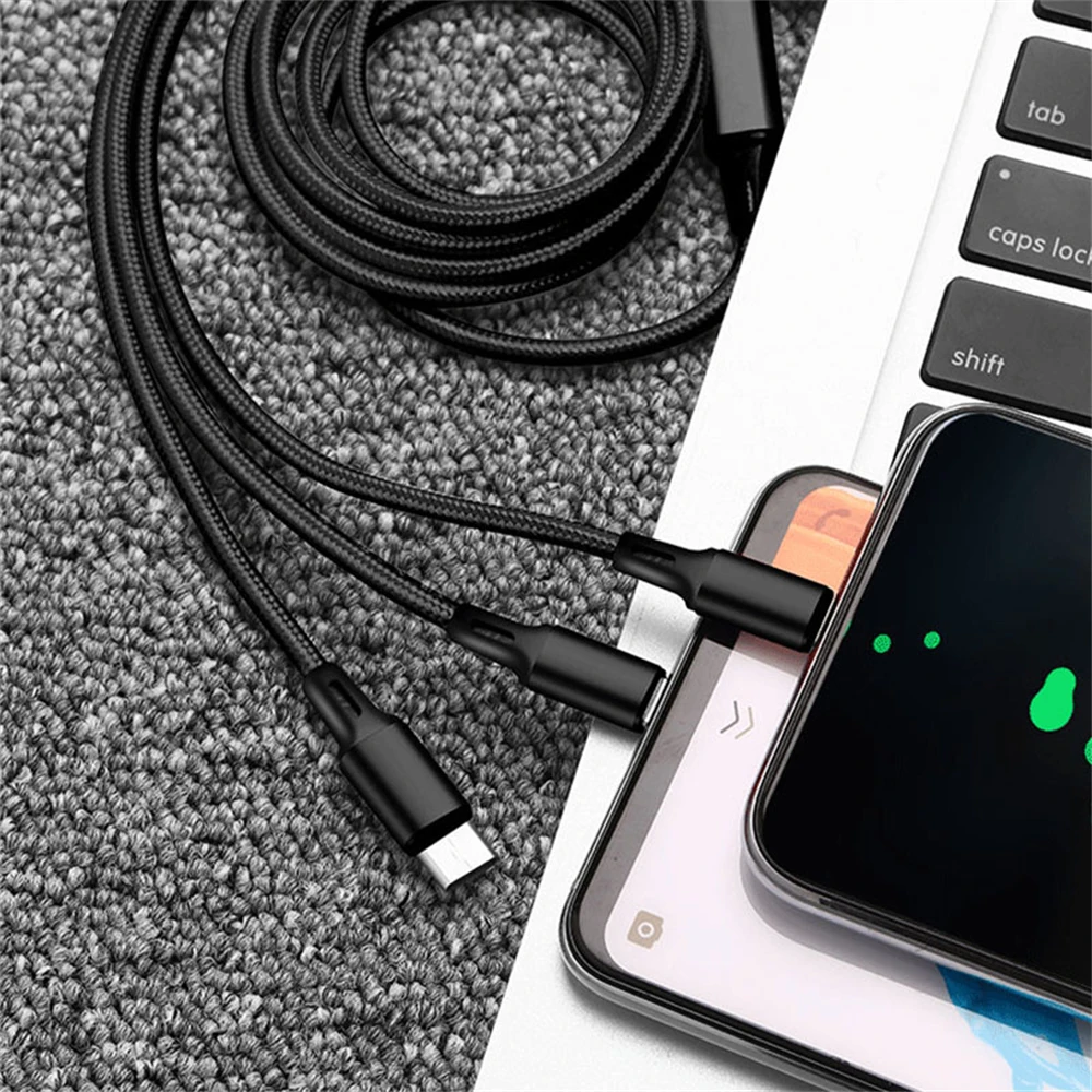 3 in1 3A Charging Cable IOS Micro USB Type C Usbc Mobile Phone Charge Wire For iphone Huawei Xiaomi Samsung Oppo all Devices