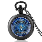 Черные классические кварцевые карманные часы с кабошоном и символами управления пожарным, винтажные мужские и женские часы с подвеской и ожерельем, подарки