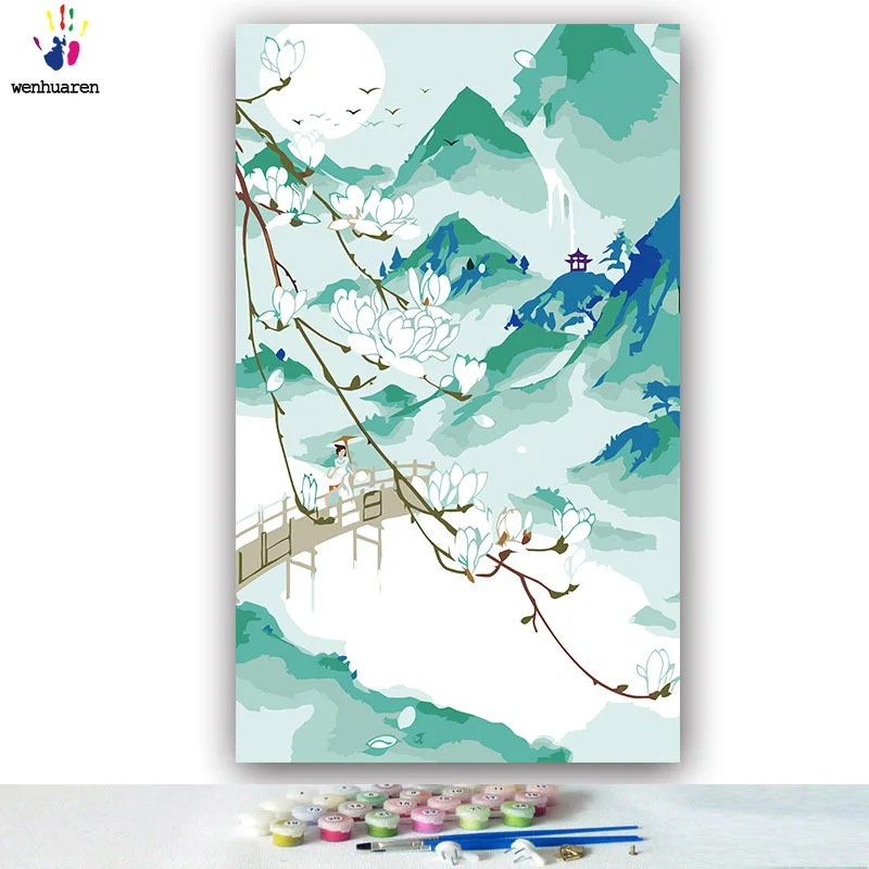 

DIY colorings pictures by numbers with colors Chinese style scenery picture drawing painting by numbers framed Home