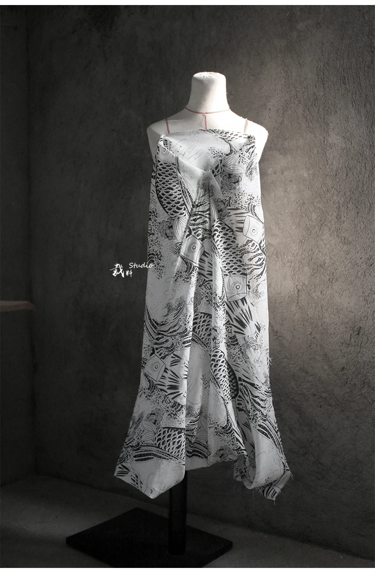 Хлопчатобумажная и льняная ткань с рисунком рыбы тканевая занавеска в японском