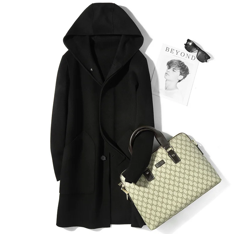 Пальто из натуральной шерсти осенне зимняя мужская куртка с капюшоном