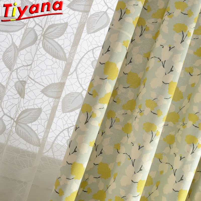 Светонепроницаемые шторы с желтым цветочным принтом для спальни 70% 90%