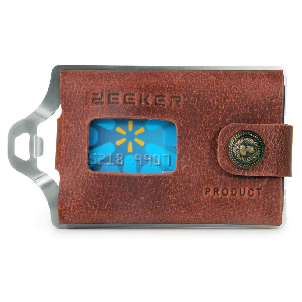 Silver-coffee ZEEKER многофункциональный кожаный металлический кошелек Rfid блокирующий держатель для карт кошельки для кредитных карт мужские кошельки - Цвет: Silver-coffee