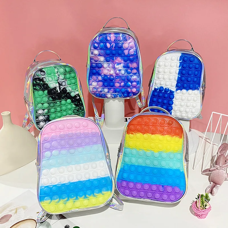 

Kids Rainbow Fidget Toys Push Bubbles Bags Children Pop it Backpack School Bag Backpack Bags