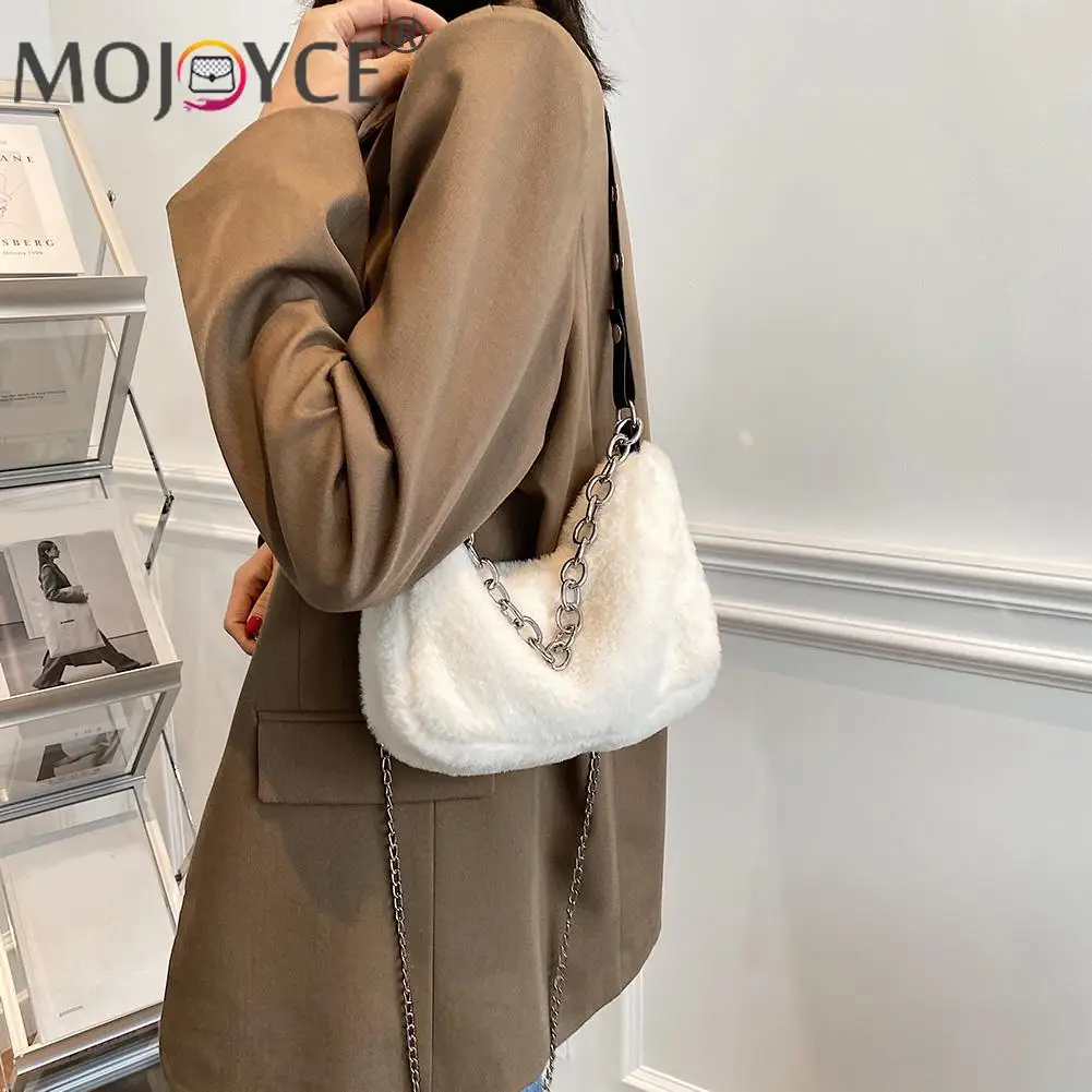 

Fashion Women Plush Shoulder Top-handle Bag Autumn Messenger Purse Chain Totes Fashion Exquisite Shopping Bag