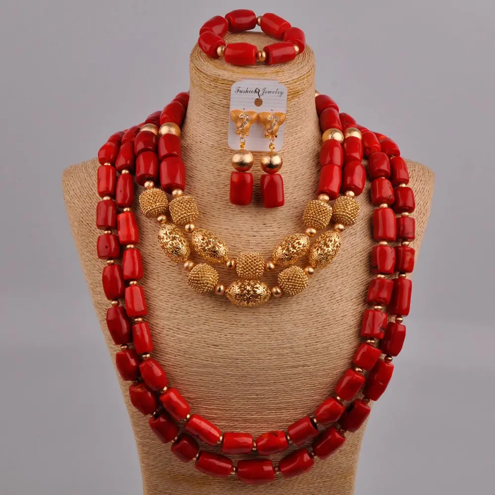 

Red Nigeria Coral Beads Jewelry Set African Wedding Coral Set Bridal Jewelry Sets 320-H3