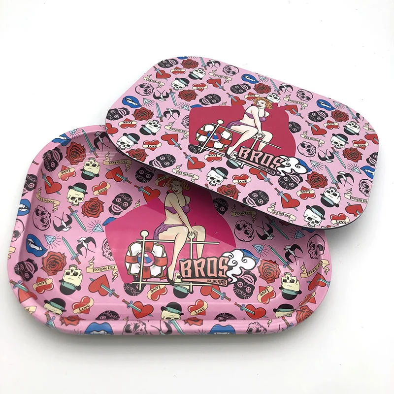 

Sexy Lady Pattern Tobacco Rolling Tray 18*14CM Metal Cigarette Herb Storage Box Tinplate Plate Weed Tray Smoking Accessories