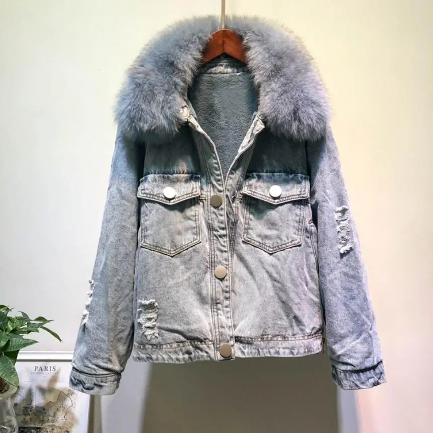 Женская джинсовая парка с подкладкой из натурального меха норки теплая зимняя