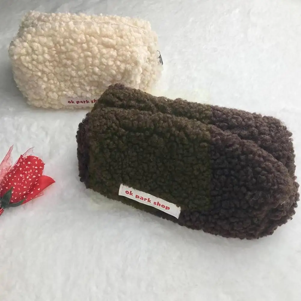 

Cute Lamb Wool Large Capacity Pencil Case For Girs Boys Square Zipper Pencil Box for Office School Kawaii Stationery Supplies