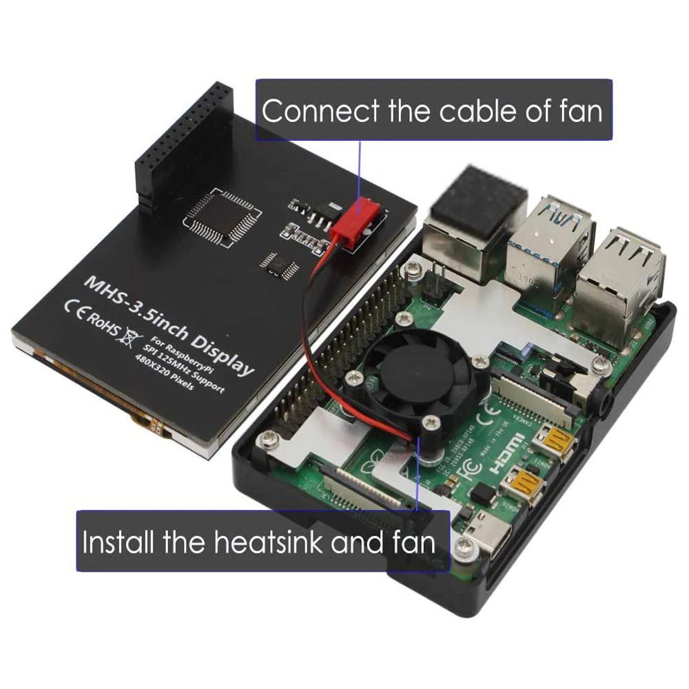 Raspberry Pi 3 5 дюймовый сенсорный экран 480*320 MHS ЖК-дисплей с охлаждающим вентилятором