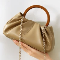 ladies handbags women fashion bags 2021 new trendy wooden top handle bags pleated cross shoulder bag small black leather handbag